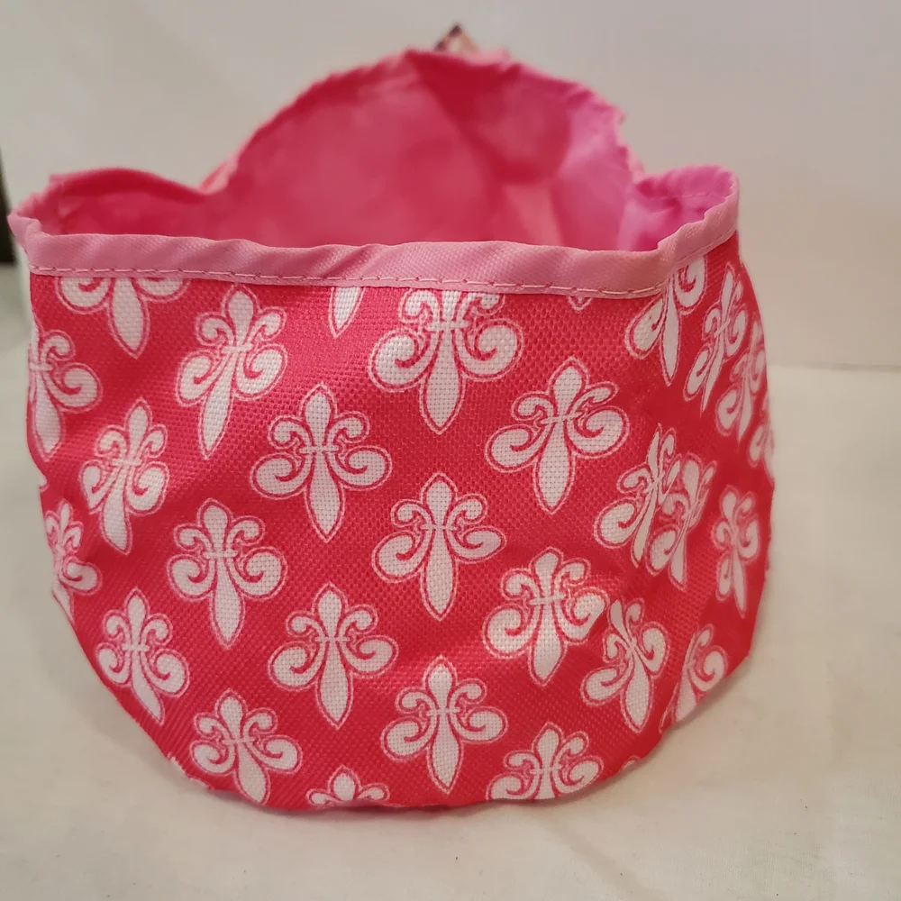 Pink Floral Pattern Dog Bowl - Foldable Soft Pet Feeder